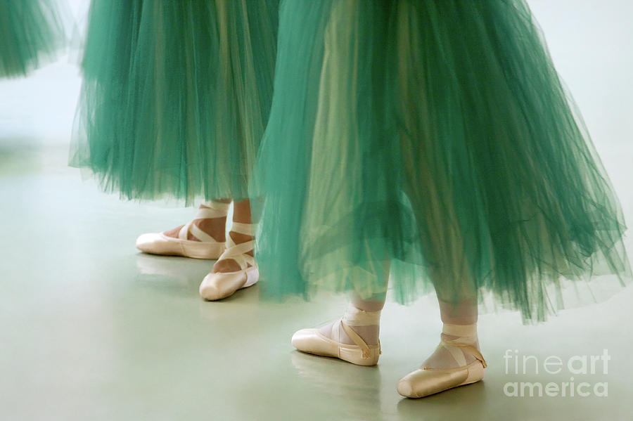 Dance Photograph - Three ballerinas in green tutus by Julia Hiebaum
