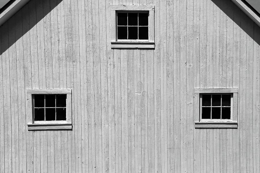 Three Barn Windows BW Photograph by Mary Bedy