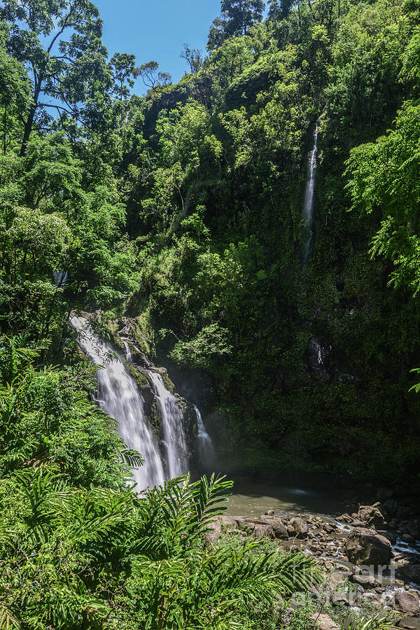 Three Bear Falls or Upper Waikani Falls on the Road to Hana, Maui, Hawaii Photograph by Peter Dang