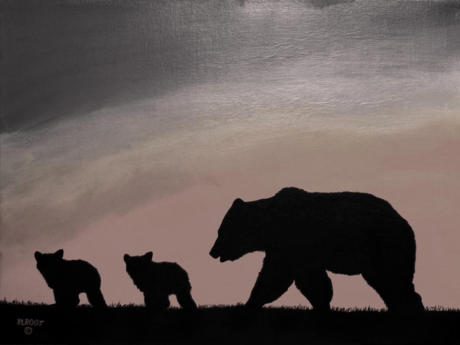 Three Bears, Black and Gray Painting by Ralph Root