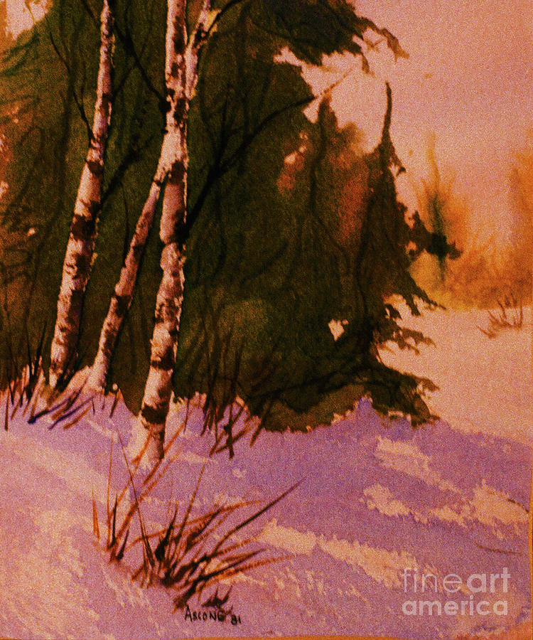 Three Birch in Snow Painting by Teresa Ascone