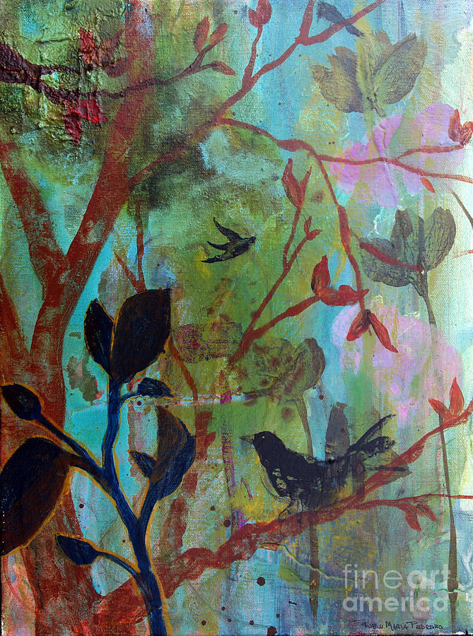 Tree Painting - Three Birds Amongst Trees by Robin Pedrero