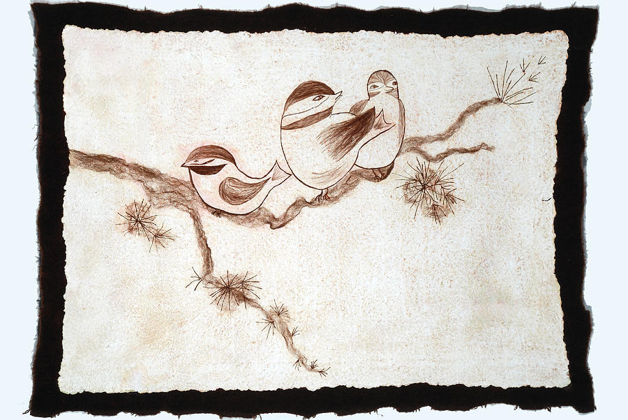 Nature Painting - Three Birds on a Limb by Gale Bellew