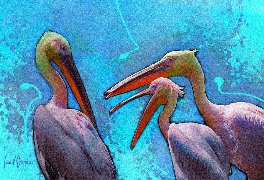 Bird Painting - Three Pelicans Talking by Frank Bonnici