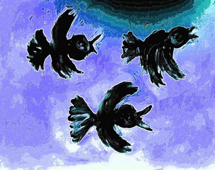 Three black bird Painting by Hae Kim