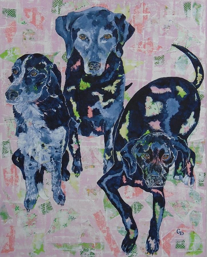Three Black Dogs Painting by Georgia Donovan
