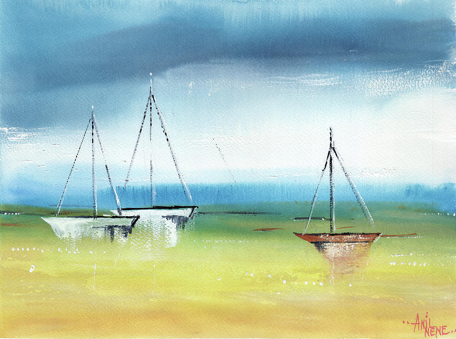 Three Boats Painting by Anil Nene