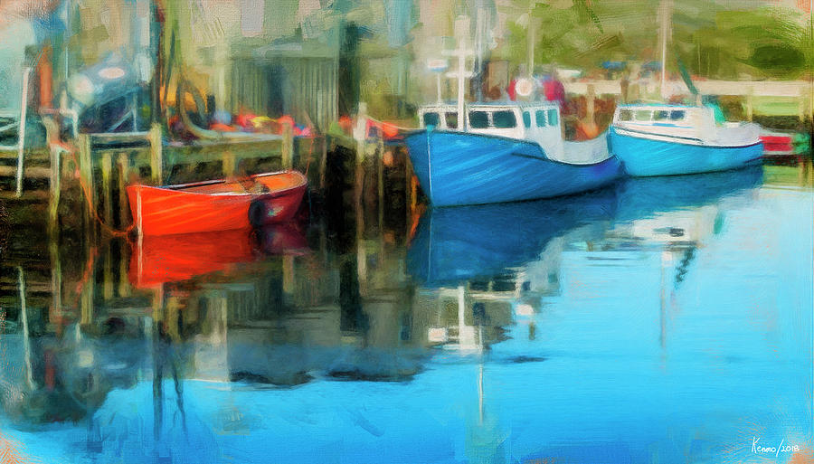 Three Boats in Peggys Cove Digital Art by Ken Morris