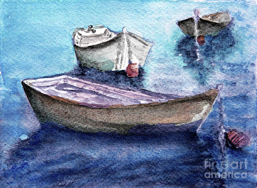 Three Boats Painting by Jasna Dragun
