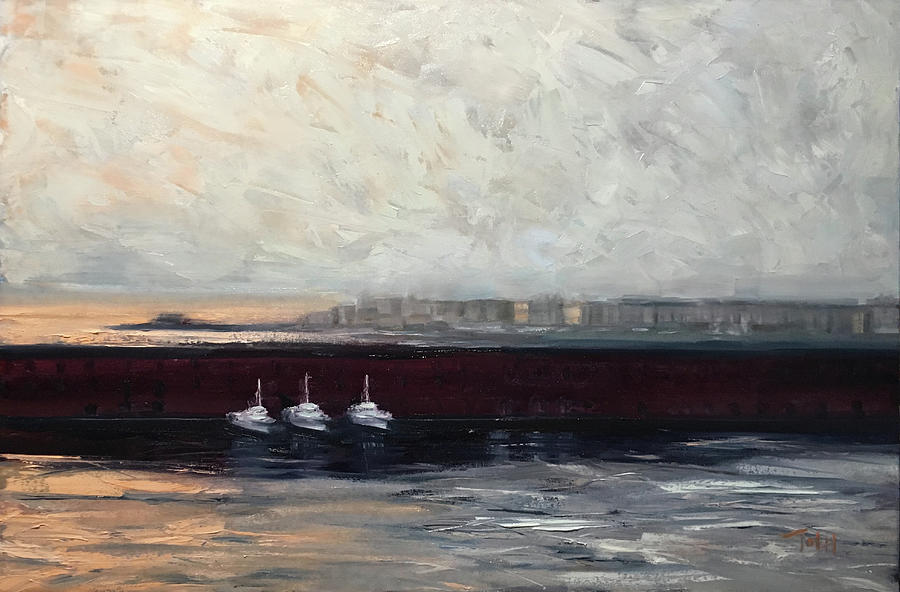 Three Boats Painting by Laura Toth