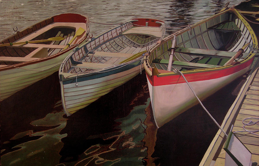 Three Boats Painting by Thu Nguyen