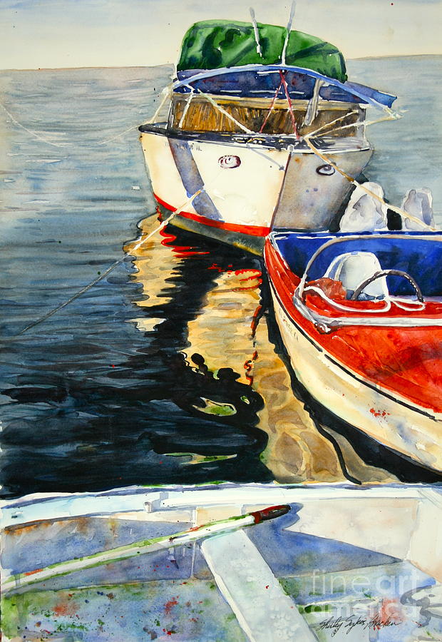 Three Boats Waiting Painting by Shirley Sykes Bracken