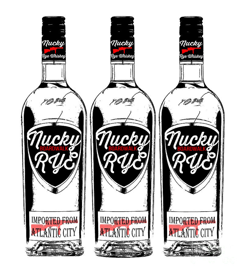 Three Bottles of Nucky Thompson Boardwalk Rye Whiskey Digital Art by Edward Fielding