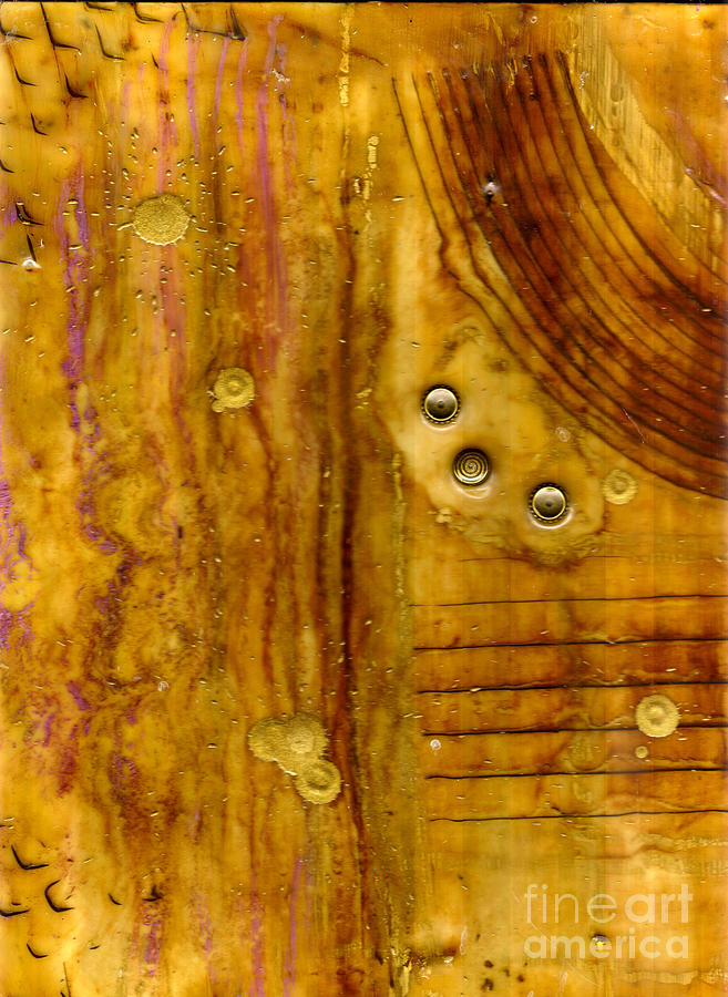 Abstract Mixed Media - Three Brass Tokens III by Angela L Walker