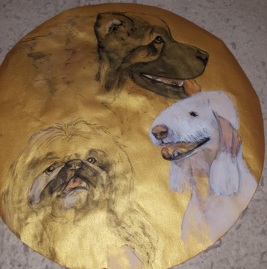 Three breeds on gold with flash  Painting by Debbi Saccomanno Chan