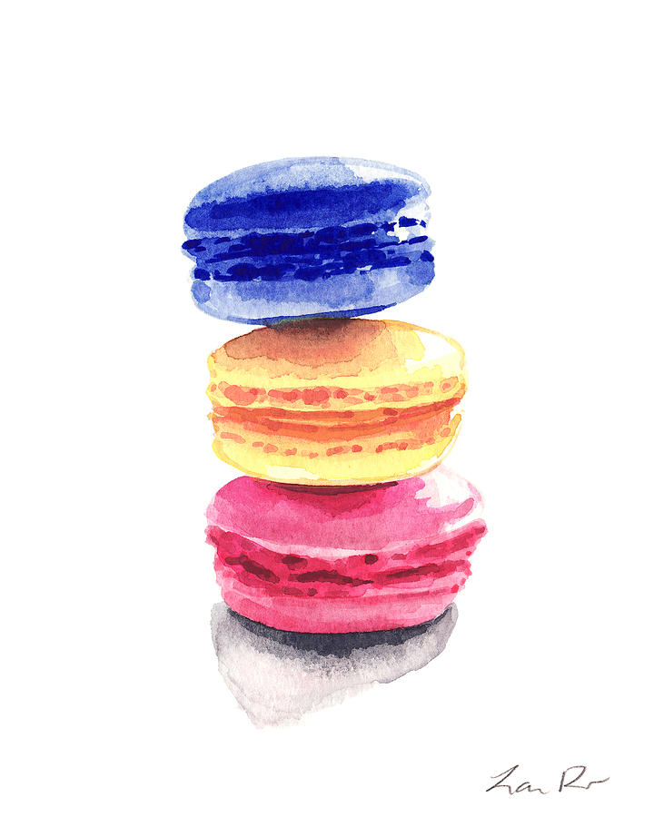 City Painting - Three Bright French Macarons by Laura Row