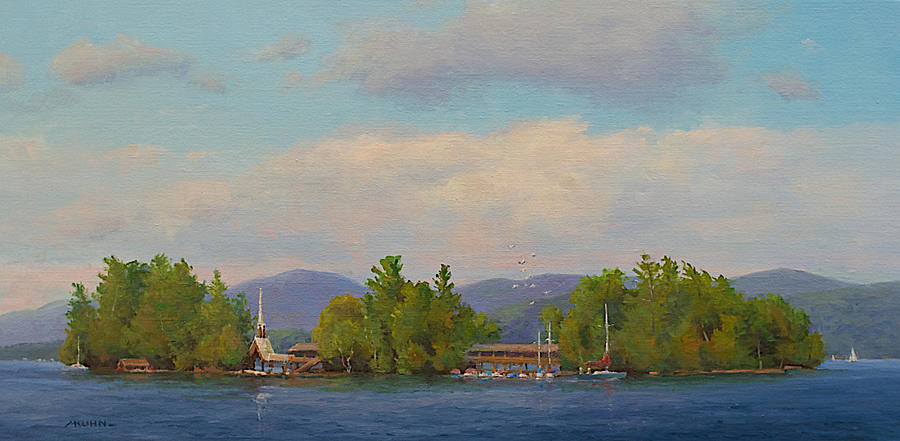 Lake George Painting - Three Brothers Islands at Evening West side by Marianne Kuhn