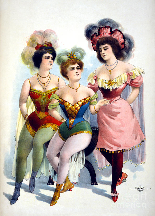 Vintage Painting - Three Burlesque dancers Vintage Poster Restored by Vintage Treasure