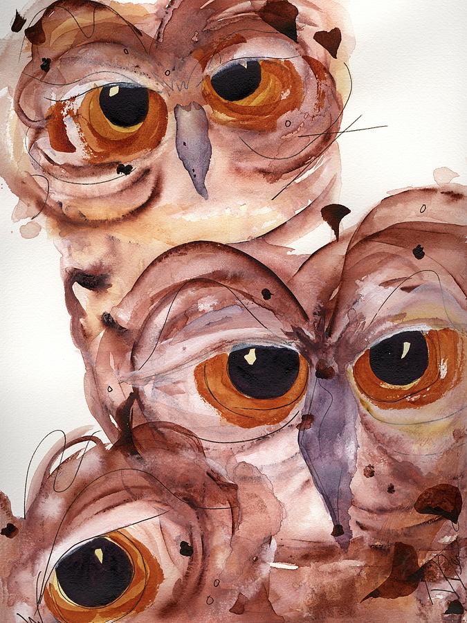 Three Burrowing Owls Painting by Dawn Derman