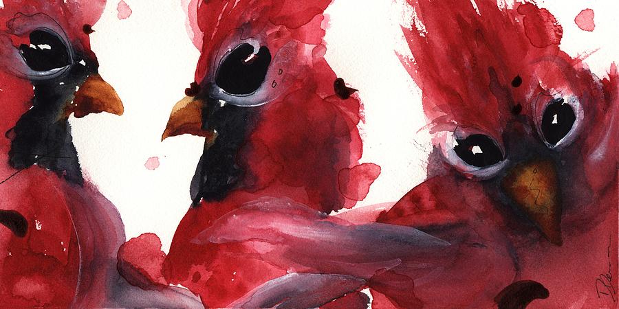 Three Cardinals Painting by Dawn Derman