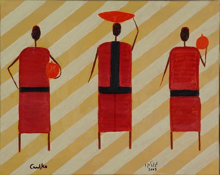 Figures Painting - Three Carrier Ladies by Harris Gulko Figures Painting - Three Carrier Ladies by Harris Gulko