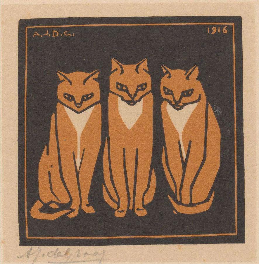 Three cats, Julie de Graag, 1916 Painting by Celestial Images