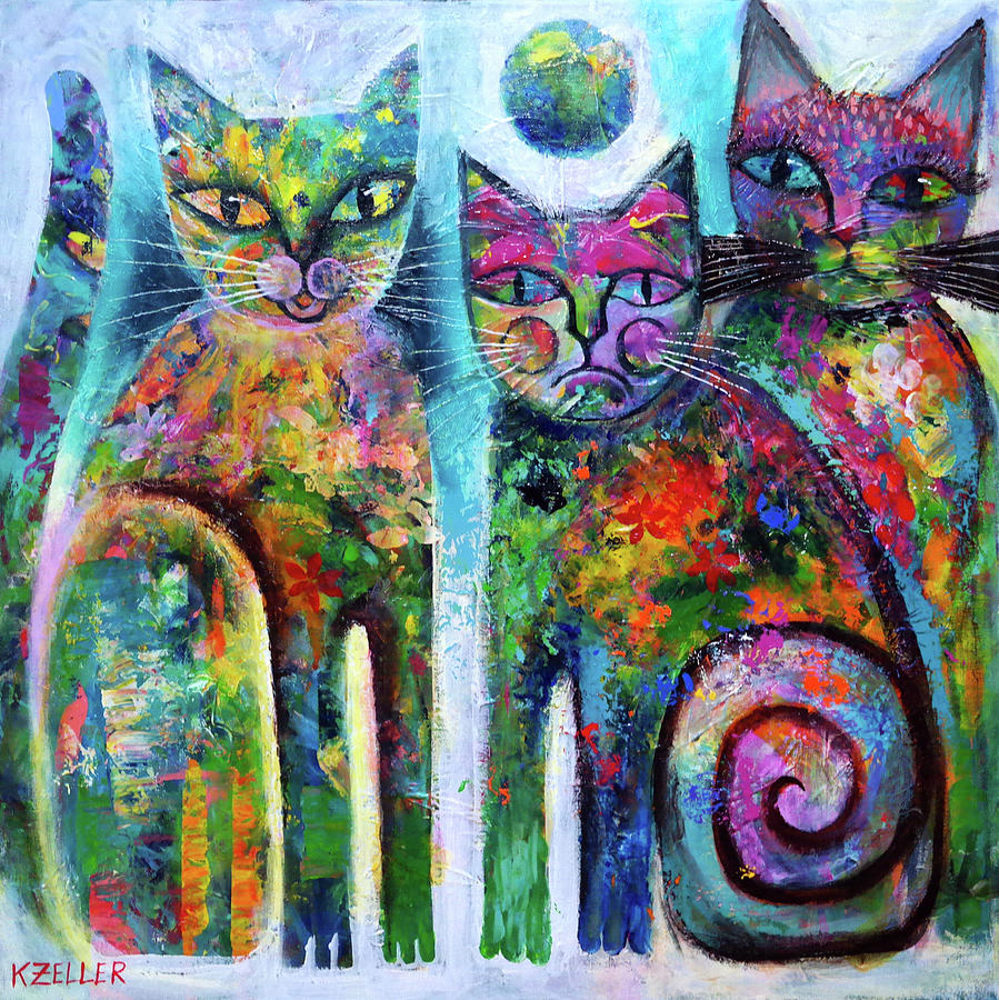 Three Cats Painting by Karin Zeller