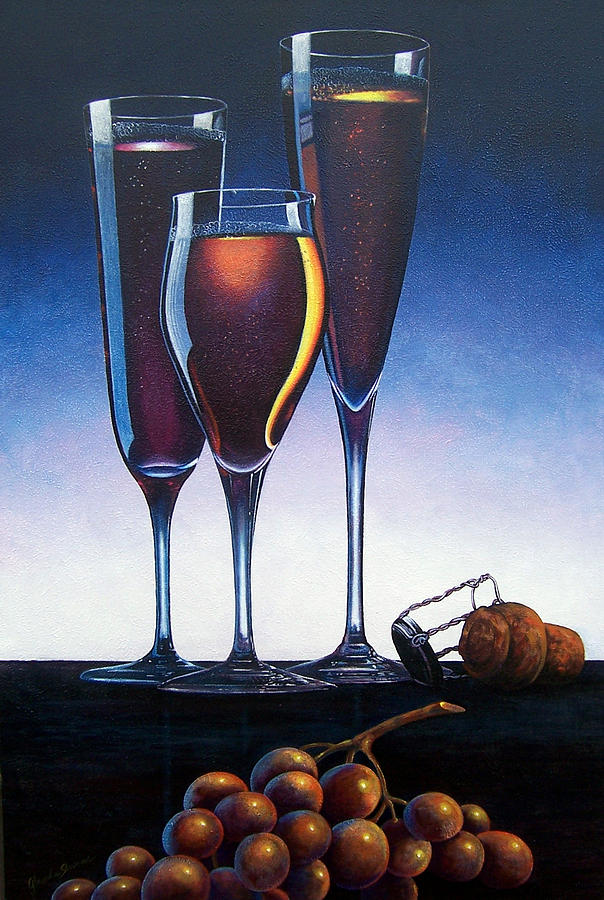 Three Champagne Glasses Painting by Glenda Stevens