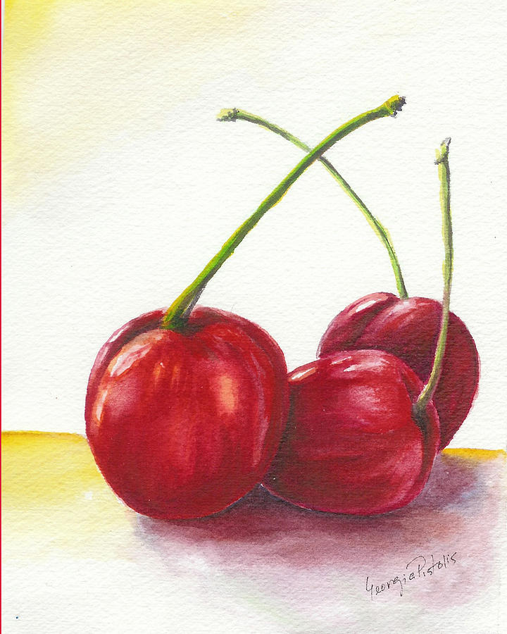 Three cherries Painting by Georgia Pistolis