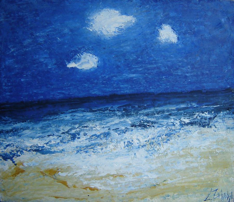 Seascape Painting - Three clouds over the sea by Lyuba Zahova Seascape Painting - Three clouds over the sea by Lyuba Zahova
