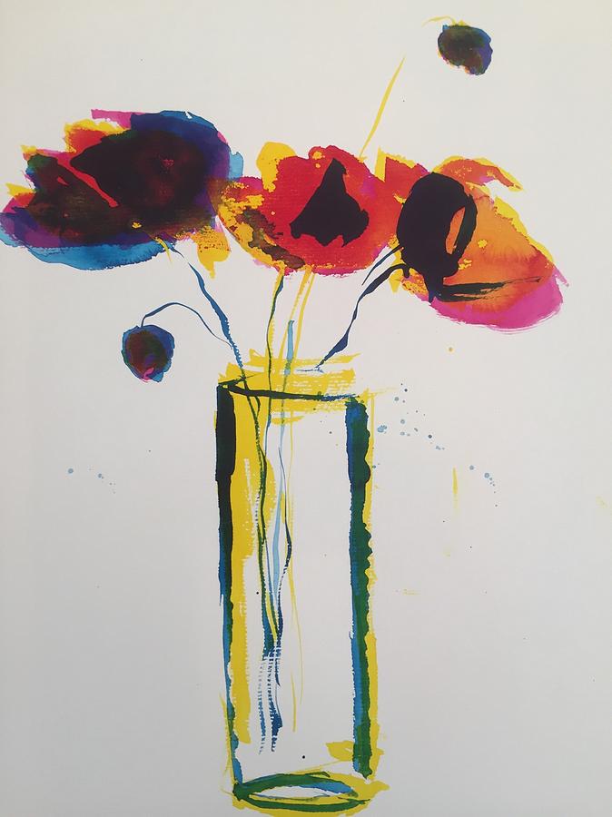 three colorful Flowers Painting by Britta Zehm