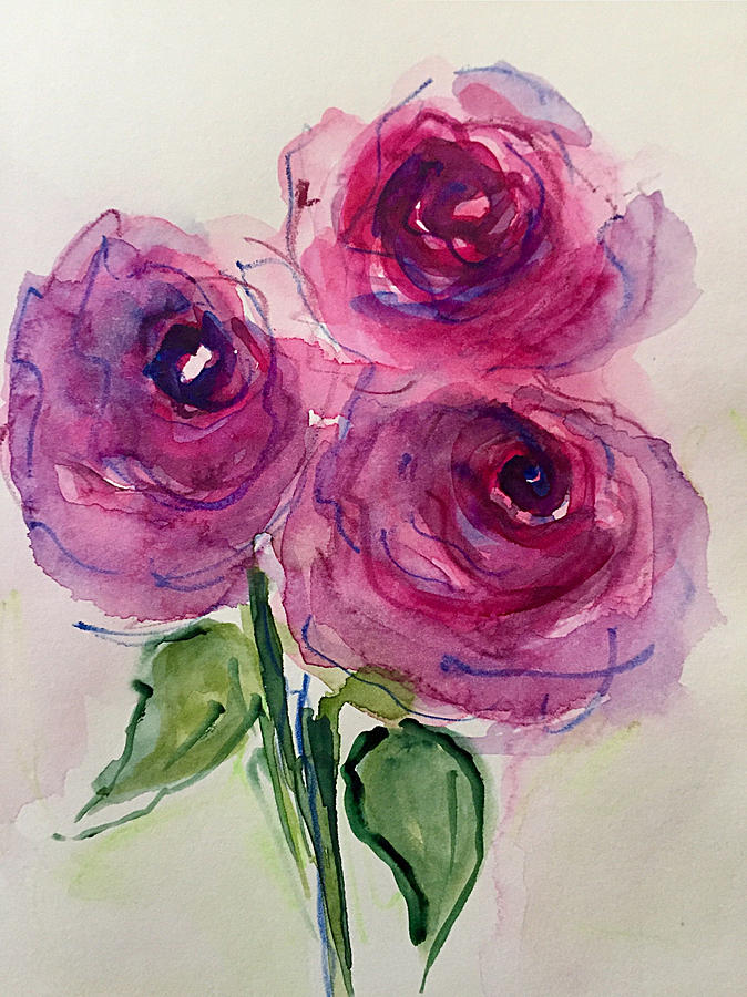 Three Colorful Roses Painting by Britta Zehm