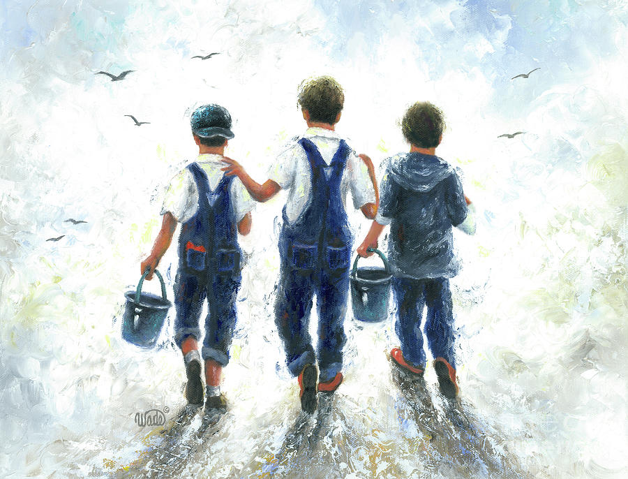 Bucket Painting - Three Country Boys by Vickie Wade