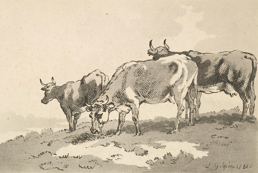 Three Cows Standing on the Ridge of a Field Relief by Sawrey Gilpin