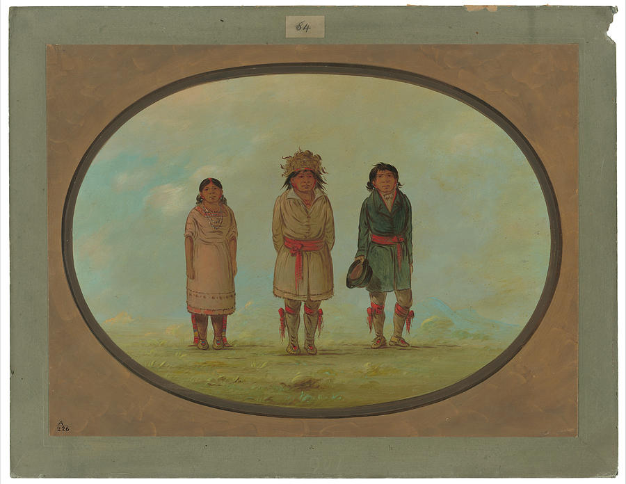 Three Creek Indians Painting by George Catlin