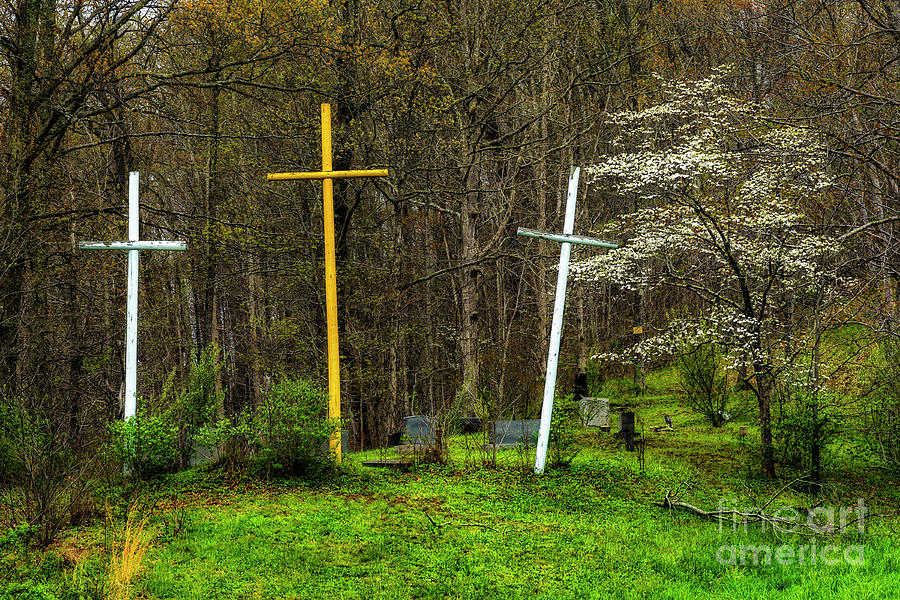 Three Crosses and Dogwood in Bloom Photograph by Thomas R Fletcher