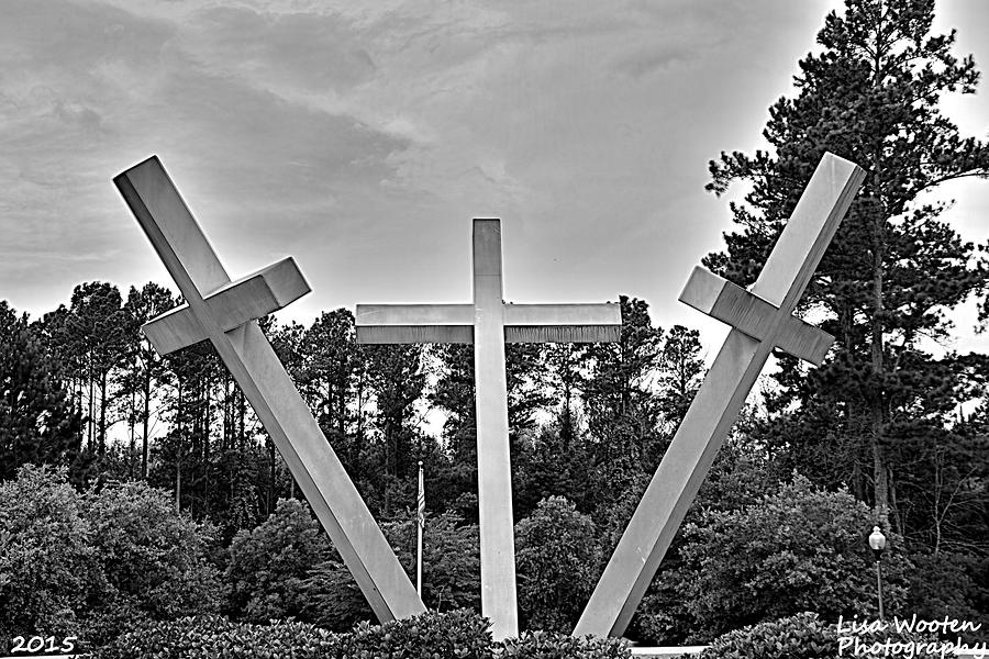 Black And White Photograph - Three Crosses Black and White by Lisa Wooten