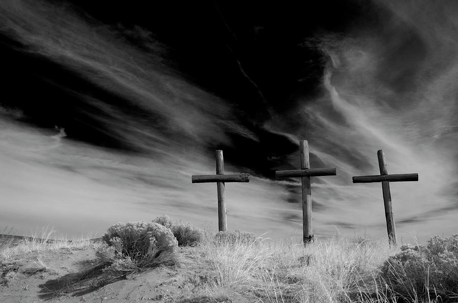 Santa Fe Photograph - Three crosses by Carolyn DAlessandro