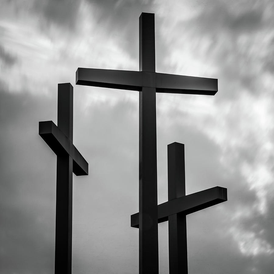 Three Crosses - Monochrome Square Art Photograph