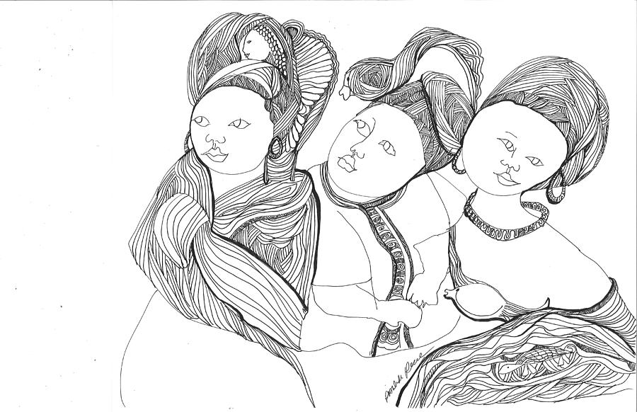 Three Curious Women Drawing by Rosalinde Reece