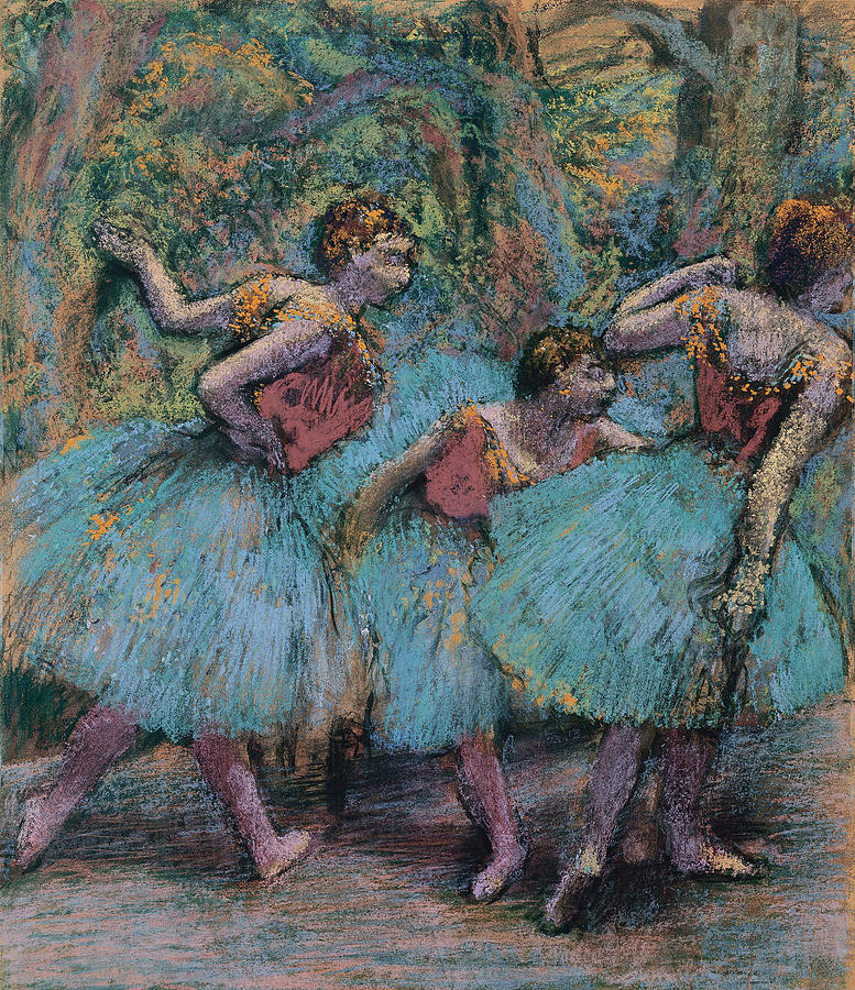 Three Dancers Blue Tutus, Red Bodices 1903 Painting by Edgar Degas ...