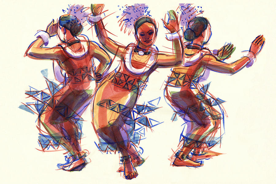 Three Dancers of Tongatapu Painting by Judith Kunzle