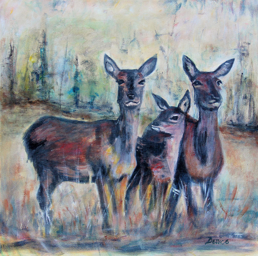 Three deer Painting by Denice Palanuk Wilson