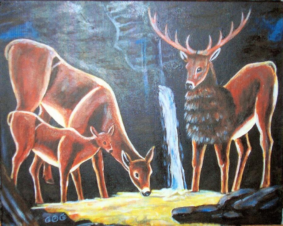 Three deer drinking beer Painting by George I Perez