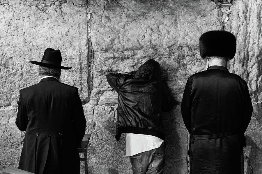 Black And White Photograph - Three different selichot prayers at the Kotel by Yoel Koskas