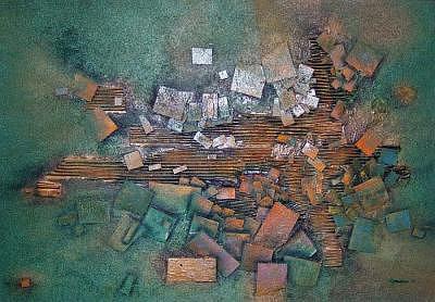 Abstract Painting - Three Dimensional Abstract On Masonite by Richard Olmstead Abstract Painting - Three Dimensional Abstract On Masonite by Richard Olmstead