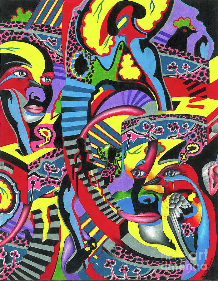 Three Disguises of an Abstract Thought Drawing by Justin Jenkins