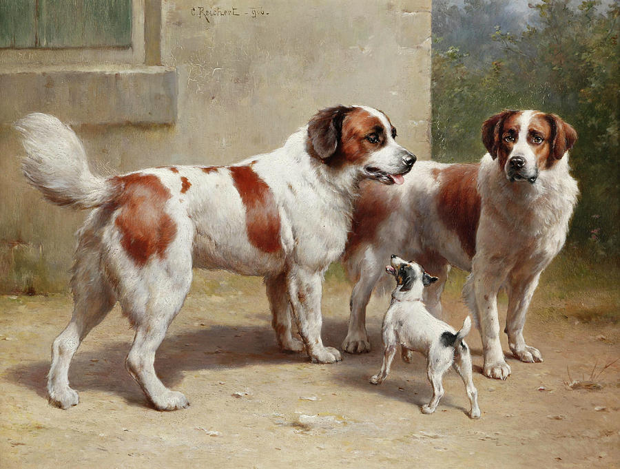 Three Dogs Painting by Carl Reichert