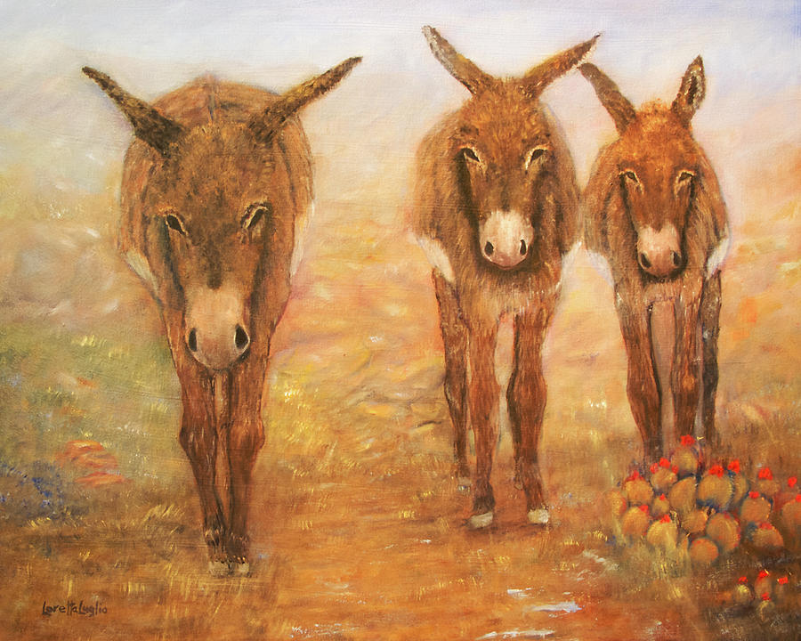 Three Donkeys Painting by Loretta Luglio