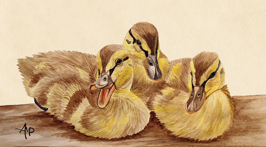 Three Ducklings Painting by Angeles M Pomata